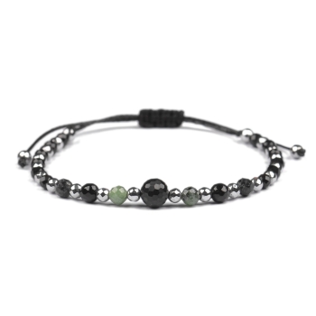 Bransoletka celebrytka czarny TURMALIN ZOISYT Z RUBINEM HEMATYT ochrona